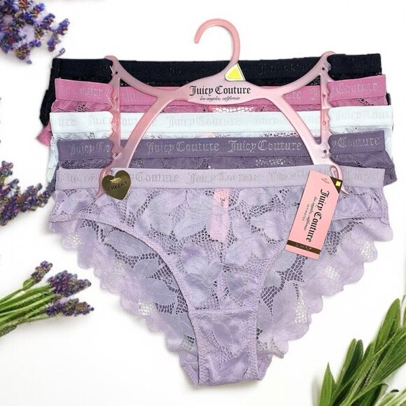 Juicy Couture Other - Juicy Couture Cheeky Purple White Pink Black 5 Piece Lace Panty Set NWT